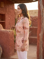 Premium Peach Floral Printed Muslin Top Chic Casual Style