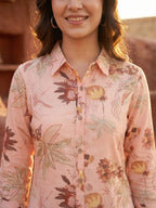 Premium Peach Floral Printed Muslin Top Chic Casual Style
