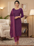 Exclusive Wine Floral Printed Rayon Dress Material With Delicate Design Finish