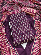 Exclusive Wine Floral Printed Rayon Dress Material With Delicate Design Finish