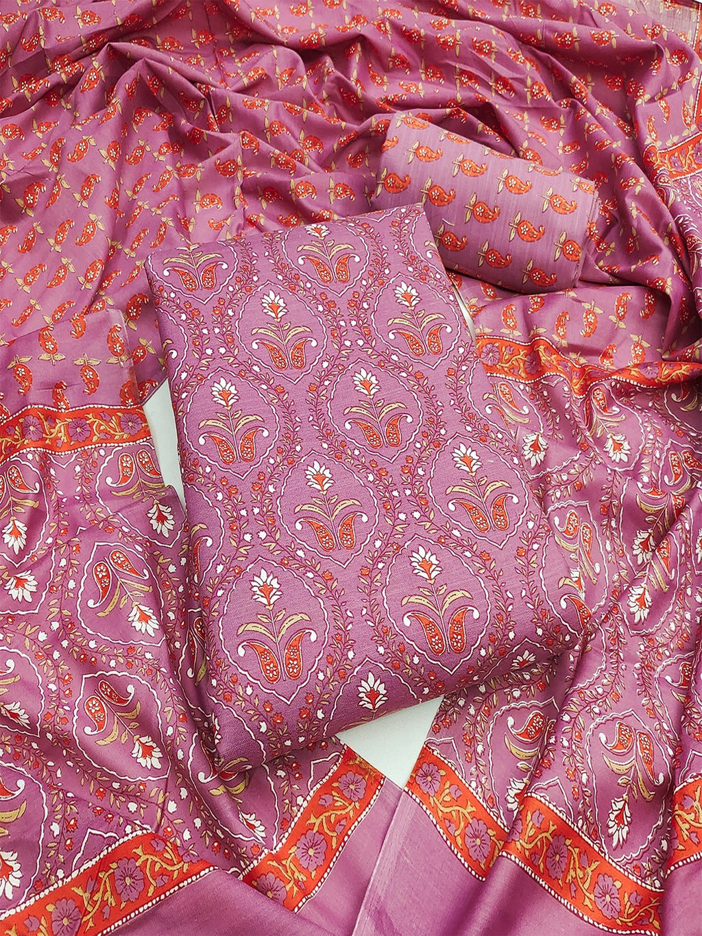 Exclusive Mauve Floral Printed Rayon Dress Material With Delicate Design Finish