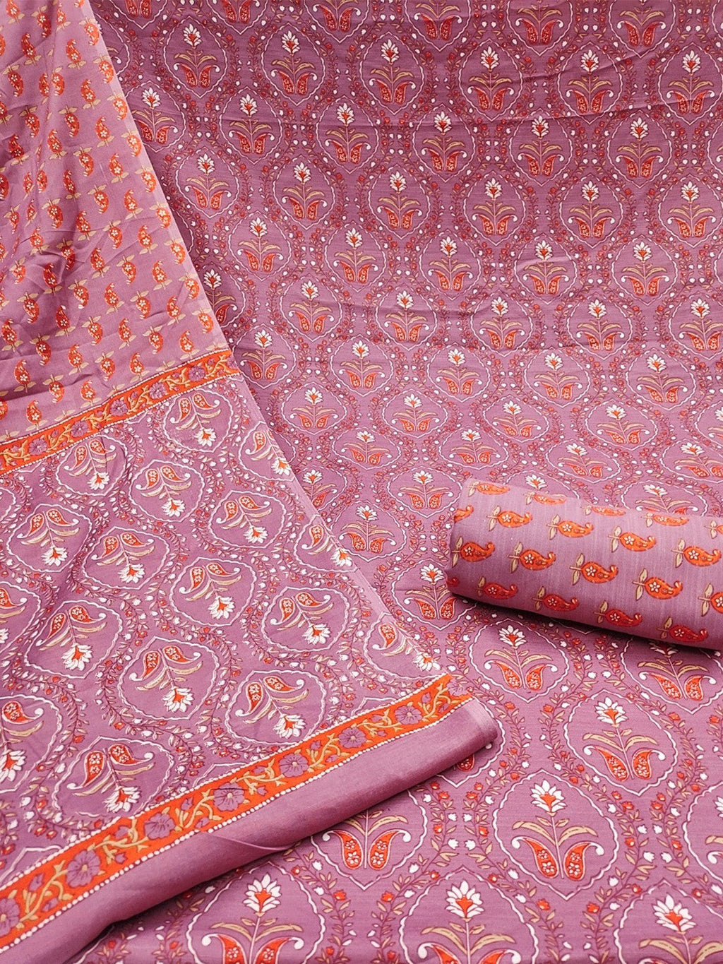 Exclusive Mauve Floral Printed Rayon Dress Material With Delicate Design Finish