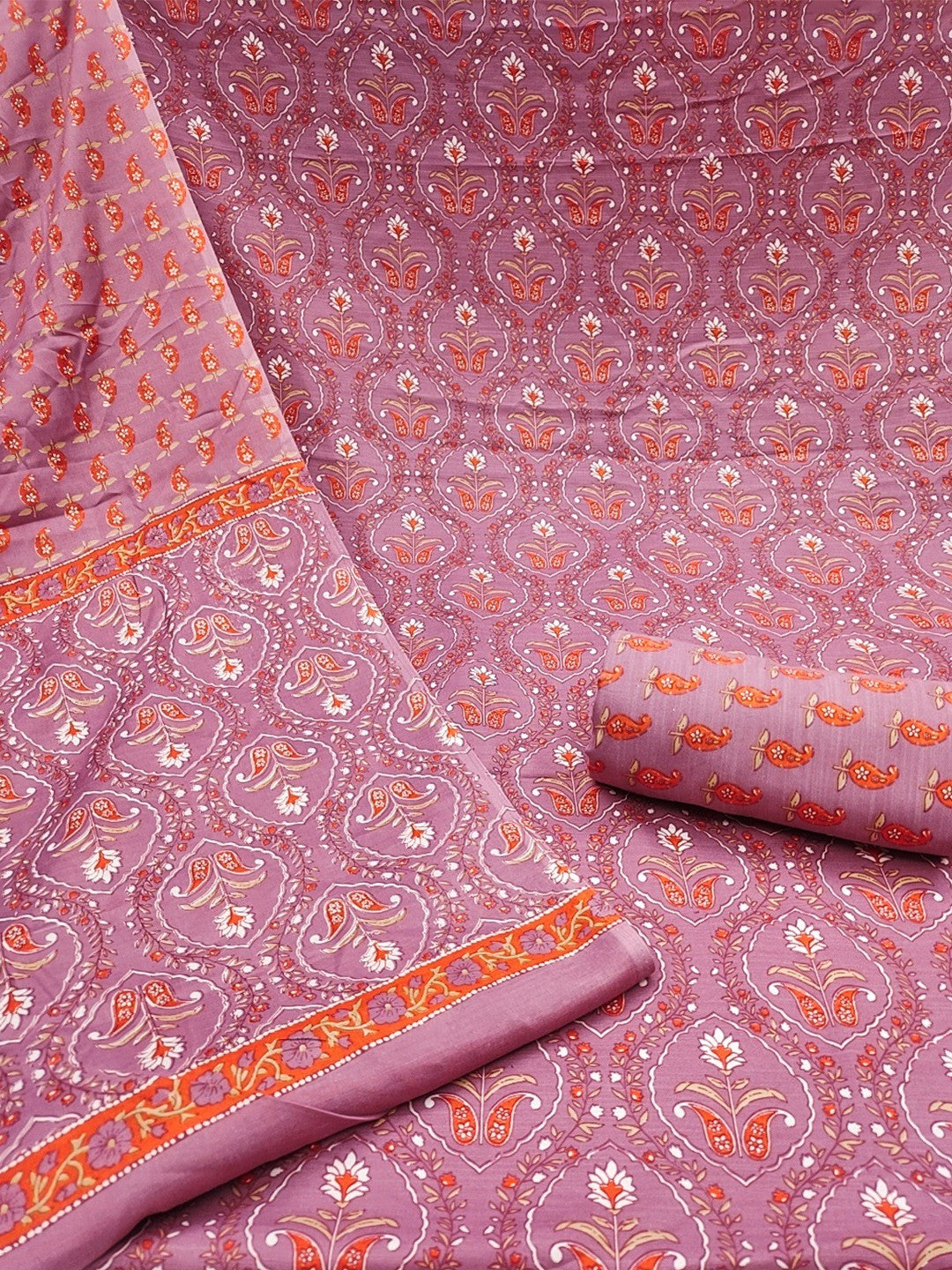 Exclusive Mauve Floral Printed Rayon Dress Material With Delicate Design Finish
