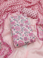 Exclusive Light Pink Floral Printed Rayon Dress Material With Delicate Design Finish