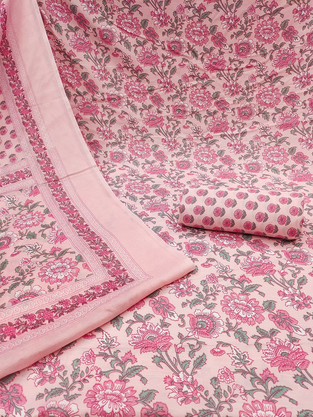 Exclusive Light Pink Floral Printed Rayon Dress Material With Delicate Design Finish