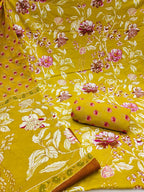 Exclusive Dark Mustard Floral Printed Rayon Dress Material With Delicate Design Finish
