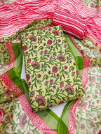 Green Floral Printed Rayon Unstitched Dress Material with Dupatta
