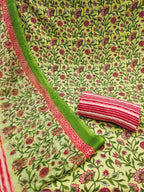 Green Floral Printed Rayon Unstitched Dress Material with Dupatta