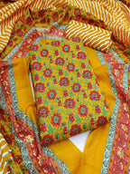 Exclusive Mustard Floral Printed Rayon Dress Material With Delicate Design Finish