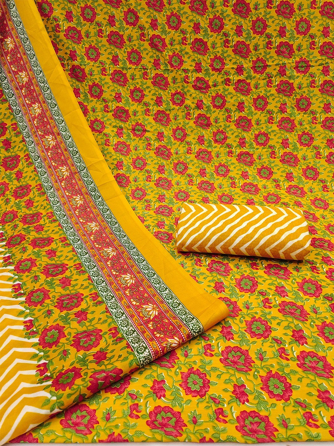 Exclusive Mustard Floral Printed Rayon Dress Material With Delicate Design Finish
