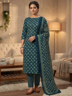 Exclusive Blue Floral Printed Rayon Dress Material With Delicate Design Finish