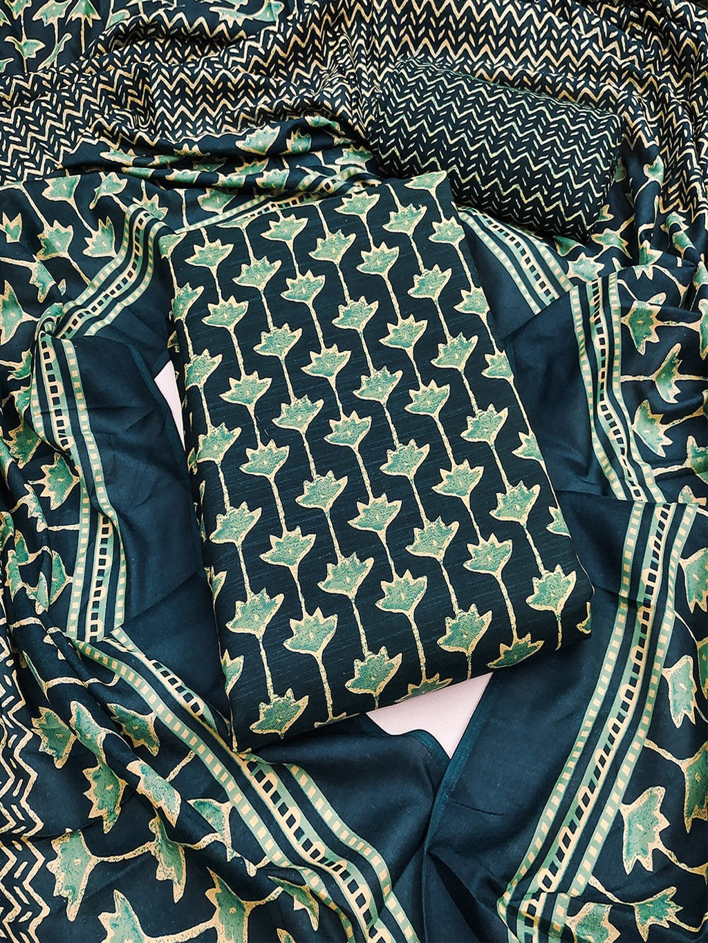 Exclusive Blue Floral Printed Rayon Dress Material With Delicate Design Finish