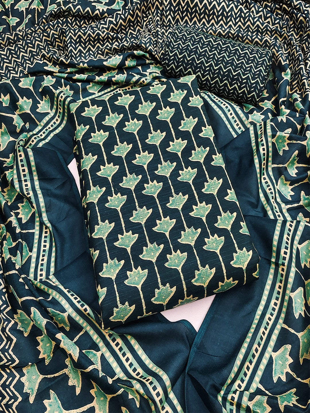 Exclusive Blue Floral Printed Rayon Dress Material With Delicate Design Finish