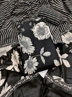 Exclusive Black Floral Printed Rayon Dress Material With Delicate Design Finish