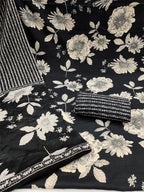 Exclusive Black Floral Printed Rayon Dress Material With Delicate Design Finish