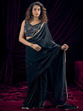 Classic Black Solid Art Silk Saree Adorned With Traditional Gota Patti Lace Work