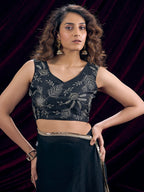 Classic Black Solid Art Silk Saree Adorned With Traditional Gota Patti Lace Work
