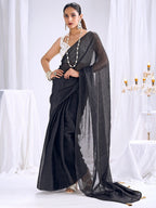 Graceful Black Art Silk Party Wear Saree With Minimal Solid Design & Tassel Pallu