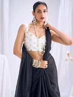 Graceful Black Art Silk Party Wear Saree With Minimal Solid Design & Tassel Pallu