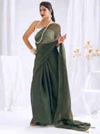 Graceful Green Art Silk Party Wear Saree With Minimal Solid Design & Tassel Pallu