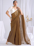 Graceful Brown Art Silk Party Wear Saree With Minimal Solid Design & Tassel Pallu