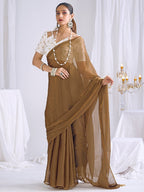 Graceful Brown Art Silk Party Wear Saree With Minimal Solid Design & Tassel Pallu