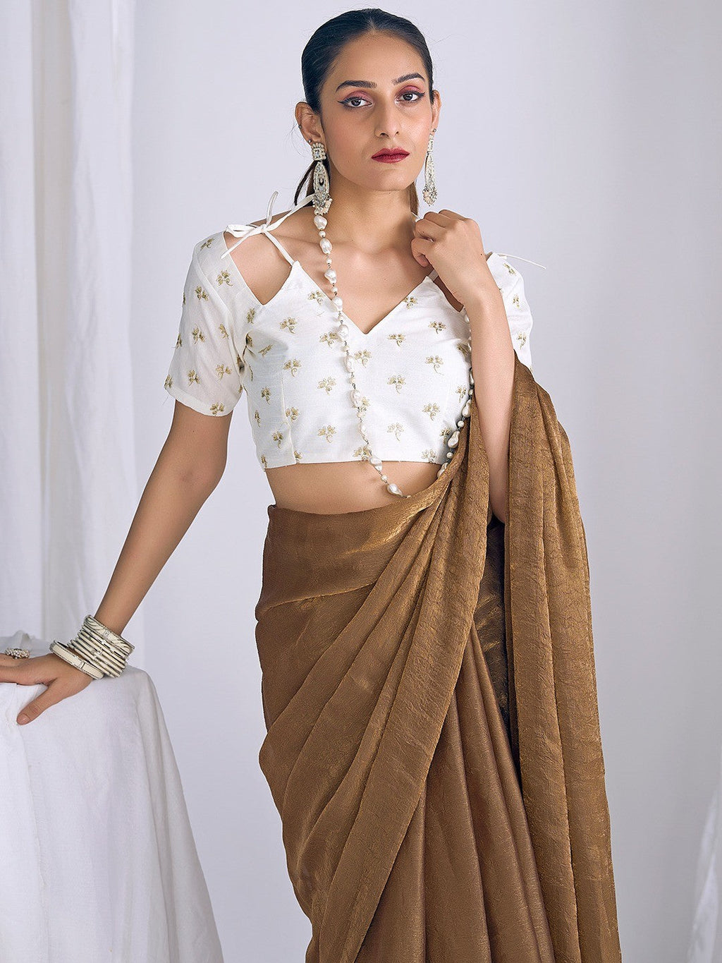 Graceful Brown Art Silk Party Wear Saree With Minimal Solid Design & Tassel Pallu
