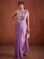 Trendy Lavender Solid Art Silk Saree With Stylish Belt & Tassel Pallu Detailing