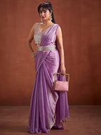 Trendy Lavender Solid Art Silk Saree With Stylish Belt & Tassel Pallu Detailing