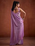 Trendy Lavender Solid Art Silk Saree With Stylish Belt & Tassel Pallu Detailing