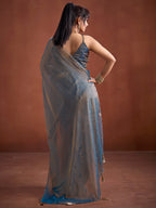 Trendy Blue Solid Art Silk Saree With Stylish Belt & Tassel Pallu Detailing