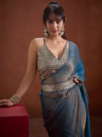 Trendy Blue Solid Art Silk Saree With Stylish Belt & Tassel Pallu Detailing