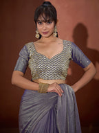 Trendy Greyish Purple Solid Art Silk Saree With Stylish Belt & Tassel Pallu Detailing