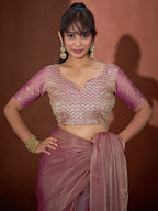 Trendy Onion Pink Green Solid Art Silk Saree With Stylish Belt & Tassel Pallu Detailing