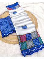 Elegant White & Blue Vichitra Silk Bandhani Saree with Mirror Work