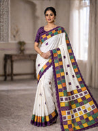 Elegant White & Wine Vichitra Silk Bandhani Saree with Mirror Work Border