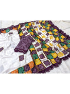 Elegant White & Wine Vichitra Silk Bandhani Saree with Mirror Work Border