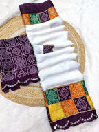 Elegant White & Wine Vichitra Silk Bandhani Saree with Mirror Work Border