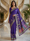 Premium Violet Bandhani & Floral Printed Dola Silk Saree With Rich Foil Work