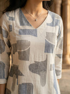 Blue Abstract Print Pure Cotton A-Line Top Bottom Set for Casual Wear