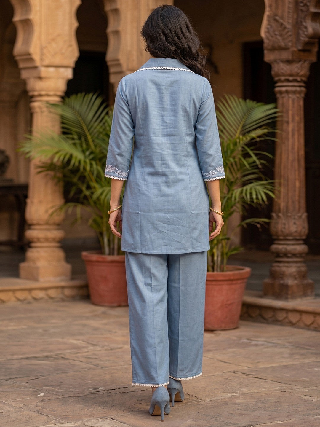 Stylish Blue Viscose Co-ord Set with Intricate Embroidered Work