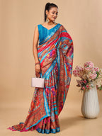 Elegant Blue Floral & Paisley Digital Printed Tussar Silk Saree with Tassels Pallu