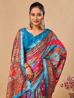 Elegant Blue Floral & Paisley Digital Printed Tussar Silk Saree with Tassels Pallu