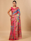 Elegant Pink Floral & Paisley Digital Printed Tussar Silk Saree with Tassels Pallu