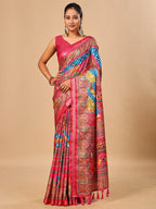 Elegant Pink Floral & Paisley Digital Printed Tussar Silk Saree with Tassels Pallu