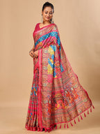Elegant Pink Floral & Paisley Digital Printed Tussar Silk Saree with Tassels Pallu