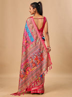 Elegant Pink Floral & Paisley Digital Printed Tussar Silk Saree with Tassels Pallu