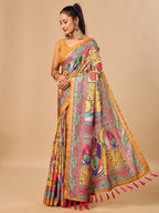 Premium Yellow Floral & Paisley Digital Printed Tussar Silk Saree With Zari Weaving Border