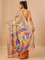 Premium Yellow Floral & Paisley Digital Printed Tussar Silk Saree With Zari Weaving Border
