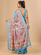Exquisite Blue Madhubani & Elephant Digital Printed Tussar Silk Saree With Elegant Zari Border